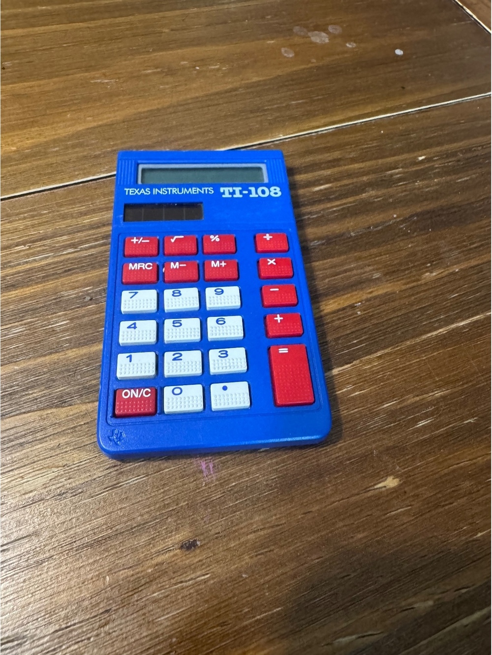 Texas Instruments TI-108 Solar Calculator Blue Red White Vintage School Tested